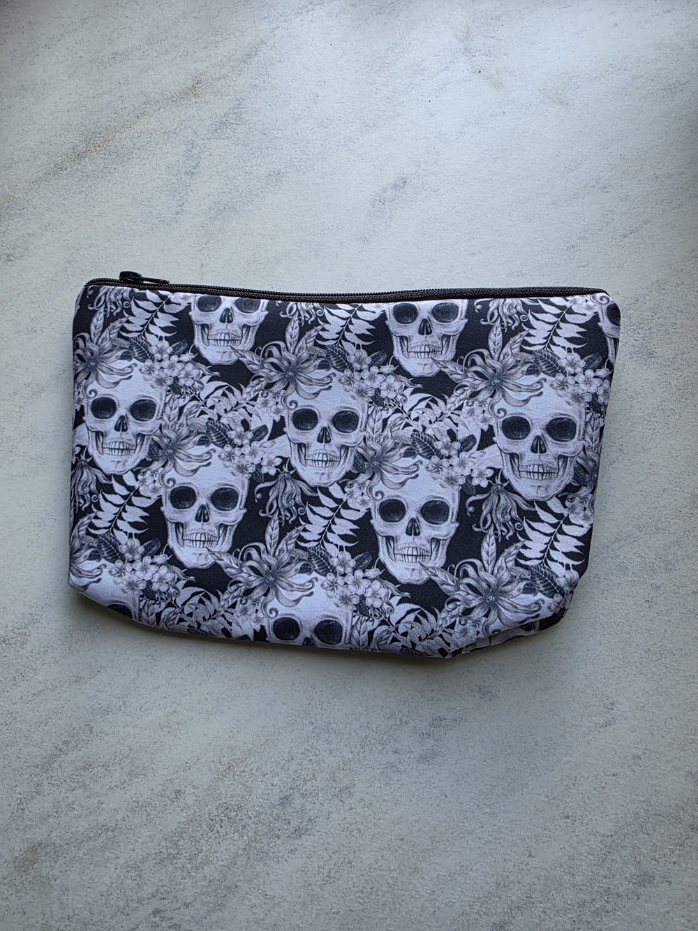 Skull & Floral Black Cosmetic Pouch